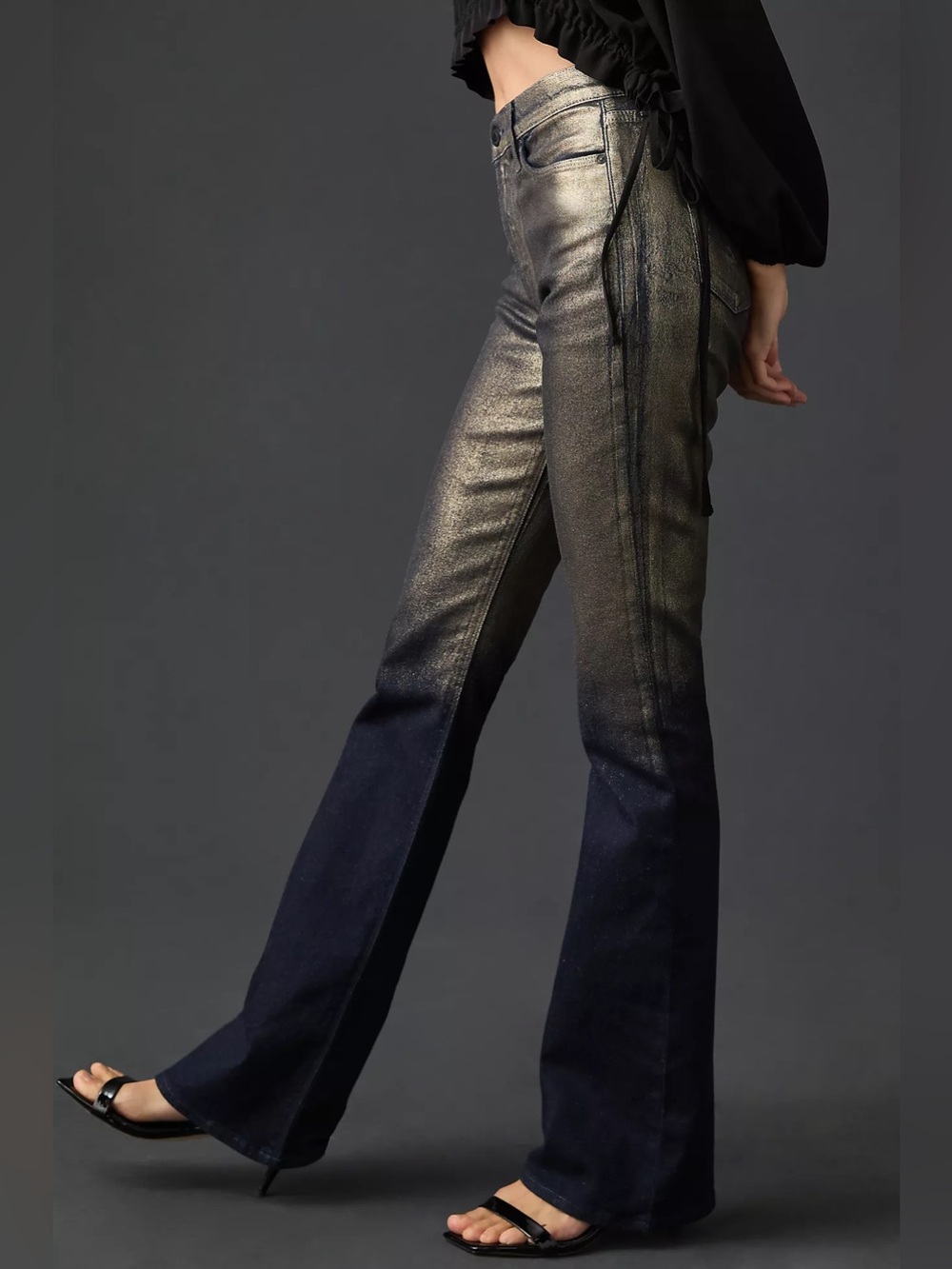 NWT Anthropology Hudson Barbara High-Rise Shine Bootcut Jeans New In Ombré Foil - Picture 4 of 15